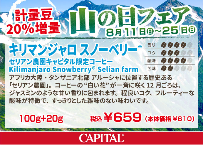 <山の日フェア20%増量>キリマンジャロ スノーベリー