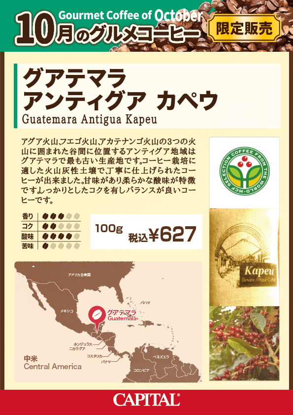 キャピタル10月のグルメコーヒー グアテマラ アンティグア・カペウ